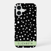 ダルメシアン ドット、スポット、黒と白、お名前 iPhone 16ケース (裏面)