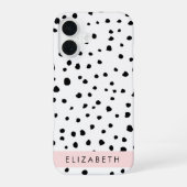ダルメシアン ドット、スポット、黒と白、お名前 iPhone 16ケース (裏面)