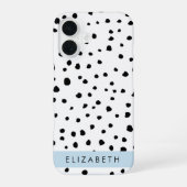 ダルメシアン ドット、スポット、黒と白、お名前 iPhone 16ケース (裏面)