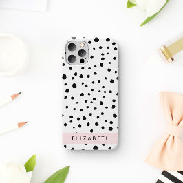 ダルメシアン ドット、スポット、黒と白、お名前 iPhone 16ケース
