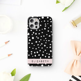 ダルメシアン ドット、スポット、黒と白、お名前 iPhone 16ケース