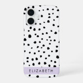 ダルメシアン ドット、スポット、黒と白、お名前 iPhone 16ケース (裏面)