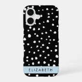 ダルメシアン ドット、スポット、黒と白、お名前 iPhone 16ケース (裏面)