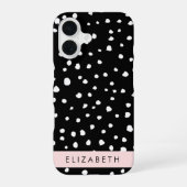 ダルメシアン ドット、スポット、黒と白、お名前 iPhone 16ケース (裏面)