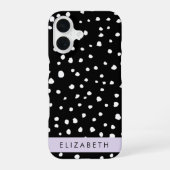ダルメシアン ドット、スポット、黒と白、お名前 iPhone 16ケース (裏面)