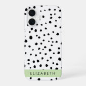 ダルメシアン ドット、スポット、黒と白、お名前 iPhone 16ケース (裏面)