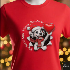 ダルメシアン+パピー+クリスマス+ハート+マフラー+グラフィック Tシャツ