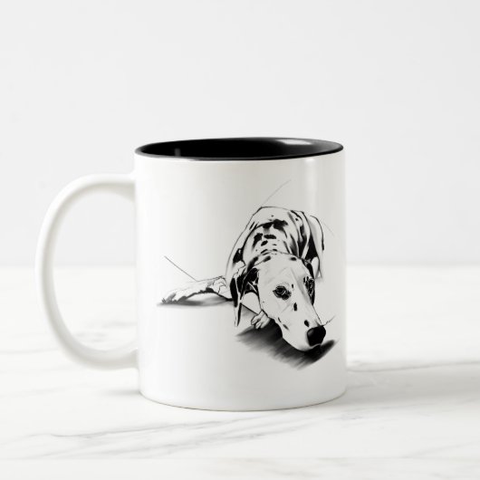 ダルメシアン マグカップ - 手描きの斑点犬 コーヒー マグ (左)