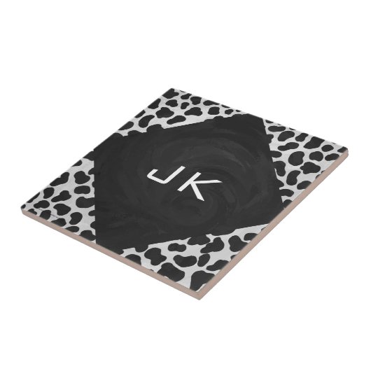 ダルメシアン モノグラム ブラック＆ホワイト プリント タイル (側面)