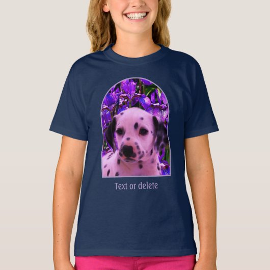 ダルメシアン+子犬+アイリス+花+ドッグ+アート Tシャツ (正面)