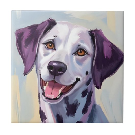 ダルメシアン | 水彩画スタイルの犬のペットアート タイル (正面)