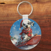 ダルメシアン+犬+そり+雪だるま+クリスマス キーホルダー (正面)