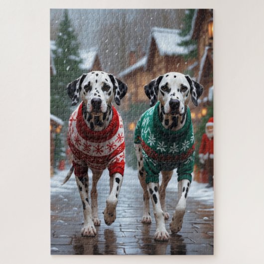 ダルメシアン 犬 クリスマス スノー ホリデー ジグソーパズル (縦)