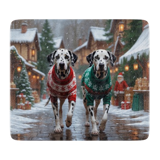 ダルメシアン 犬 クリスマス 雪 冬の休日 カッティングボード (正面)