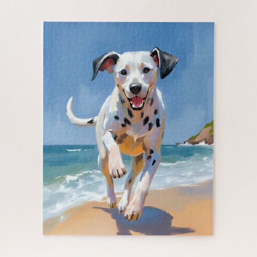ダルメシアン+犬+ビーチ+水彩画+ペット+アート ジグソーパズル (縦)