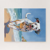 ダルメシアン+犬+ビーチ+水彩画+ペット+アート ジグソーパズル (横)