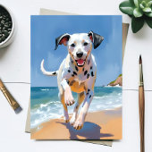 ダルメシアン 犬 ビーチ 水彩 ペット 絵画 カード