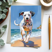 ダルメシアン 犬 ビーチ 水彩 ペット 絵画 カード