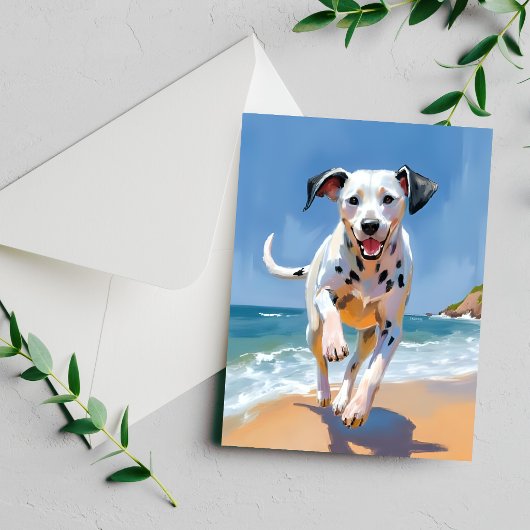 ダルメシアン 犬 ビーチ 水彩 ペット 絵画 カード
