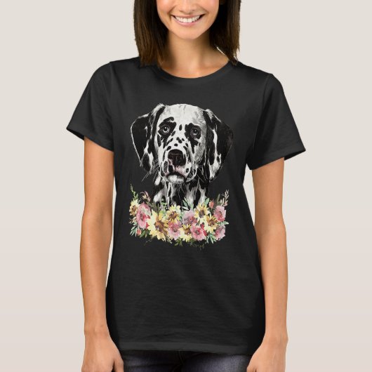 ダルメシアン 犬 フラワー Tシャツ (正面)