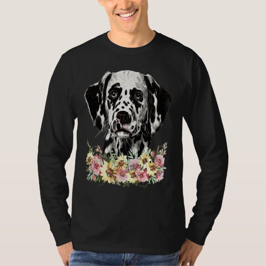 ダルメシアン 犬 フラワー Tシャツ (正面)