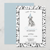 ダルメシアン 犬 ブルー おいで 座れ 遊ぼう 招待状 (正面/裏面)