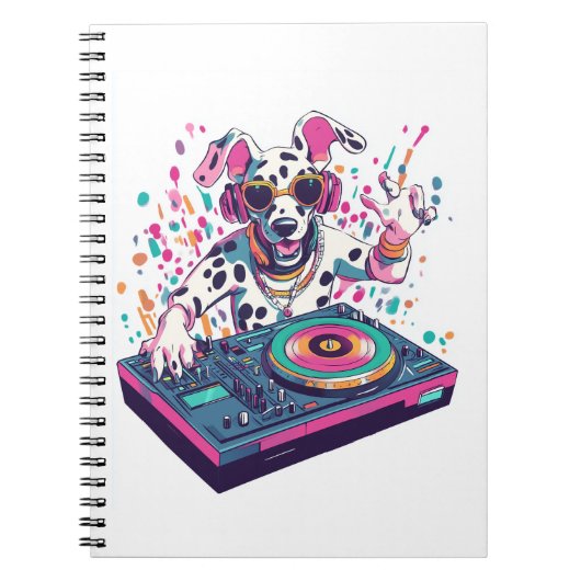ダルメシアンDJ � 電子音楽レイブパーティー犬 ノートブック (正面)