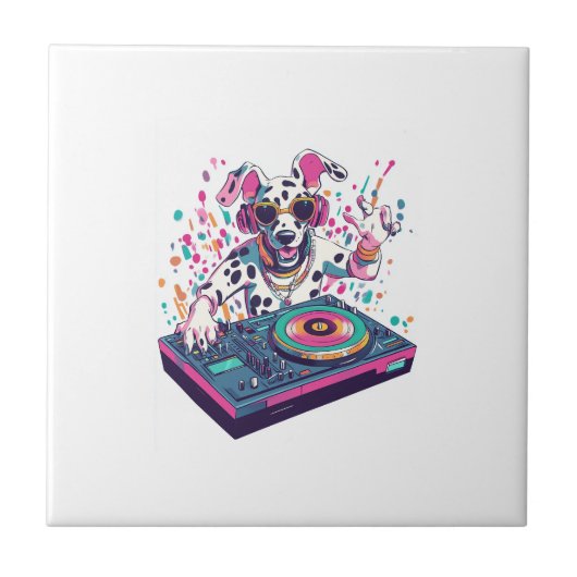 ダルメシアンDJ � EDMレイブパーティー犬 タイル (正面)
