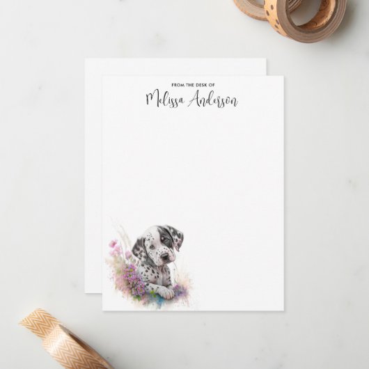 ダルメーションドッグかわいい子犬の水色パーソナライズされた ノートカード (正面/裏面インサイチュ)