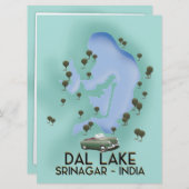 ダルレイク，スリナガル，インド旅行ポスターマップ 招待状 (正面/裏面)