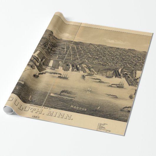 ダルースミネソタ(1887年)のヴィンテージの絵解き地図 ラッピングペーパー (アンロールド)