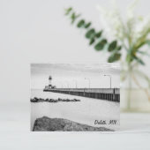 ダルース、MN灯台白黒はがき ポストカード (スタンド正面)