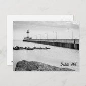 ダルース、MN灯台白黒はがき ポストカード (正面/裏面)
