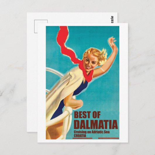 ダル最高のマティア，クロアチア，クルーザーのヨットに乗った少女 ポストカード (正面/裏面)