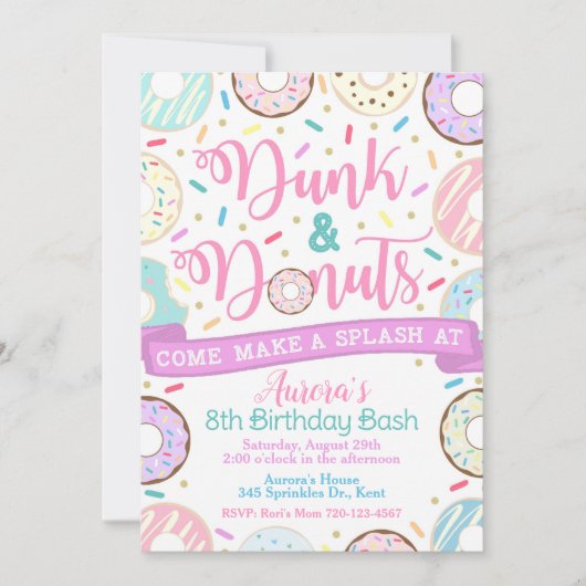 ダンクアンドドーナツ招待状プールパーティの招待状 招待状 (正面)