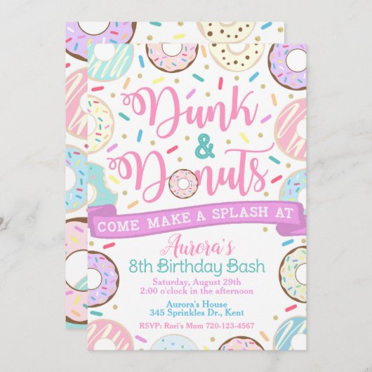 ダンクアンドドーナツ招待状プールパーティの招待状 招待状 (正面/裏面)