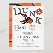 ダンク!リトルチャンプモンキーバスケットボール子供の誕生日 招待状 (正面/裏面)