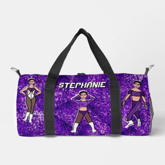 ダンサパーソナライズされたダフルバッグパープル&ブラック#2 ダッフルバッグ (正面)