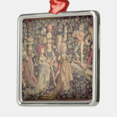 ダンサーおよびミュージシャンを描写するタペストリー メタルオーナメント (左)