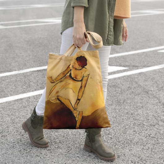 ダンサーがスリッパを調整， Degas Art トートバッグ