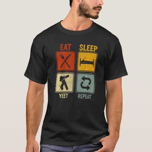 ダンサーのスリープ食べイエートの皮肉なレトロ Tシャツ (正面)