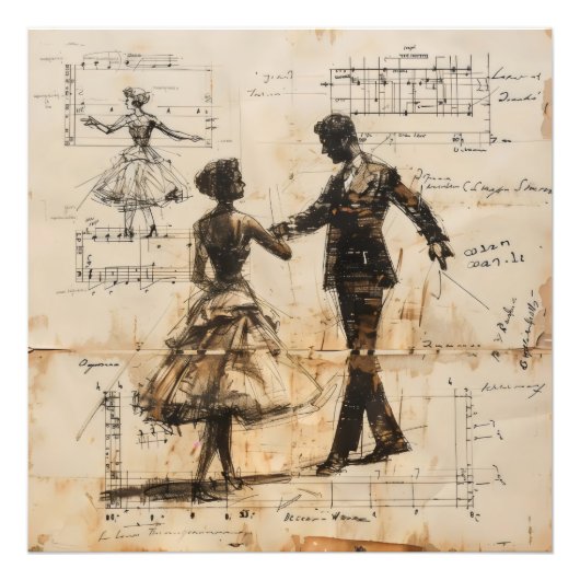 ダンサーのヴィンテージ設計図 フォトプリント            (正面)