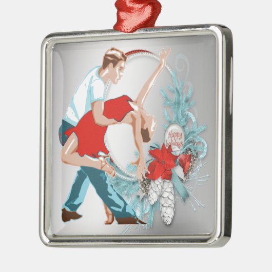ダンサーの幸せな休日のクリスマス メタルオーナメント (左)
