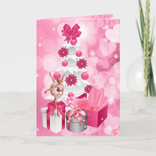 ダンサーをテーマにしたピンクバレリナクリスマス シーズンカード (正面)