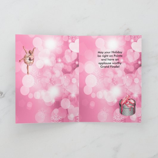 ダンサーをテーマにしたピンクバレリナクリスマス シーズンカード (内部)
