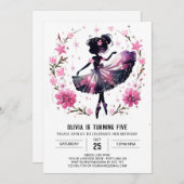 ダンサーエディットバレリーナ誕生日 招待状 (正面/裏面)