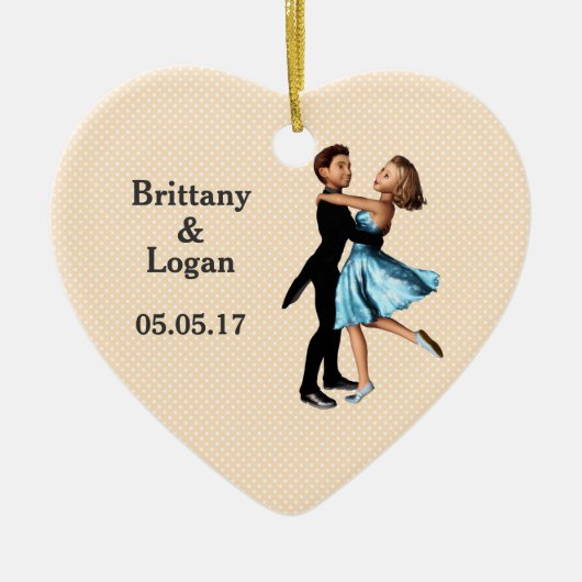 ダンサーエレガント:青いシルクドレス(パーソナライズされた) セラミックオーナメント (正面)