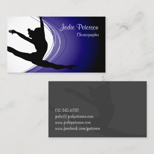 ダンサージェットリープシルエットバイオレットビジネスカード 名刺 (正面/裏面)
