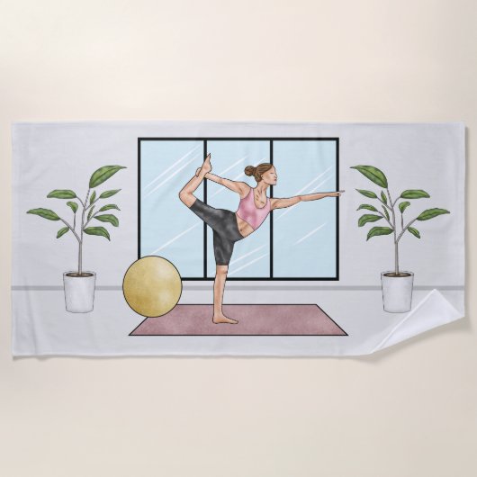 ダンサーズポーズヨガナタラジャサナウィズ名前をカスタムする ビーチタオル (正面)
