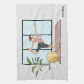 ダンサーズポーズヨガナタラジャサナパーソナライズされた名 キッチンタオル (縦)